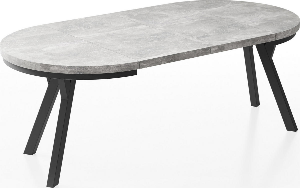 ESSTISCH Lume runder ausziehbarer, Grauer Beton 100-200/100/76 cm - Hellgrau/Schwarz, Holz/Holzwerkstoff (100/100/76cm) - WFL GROUP