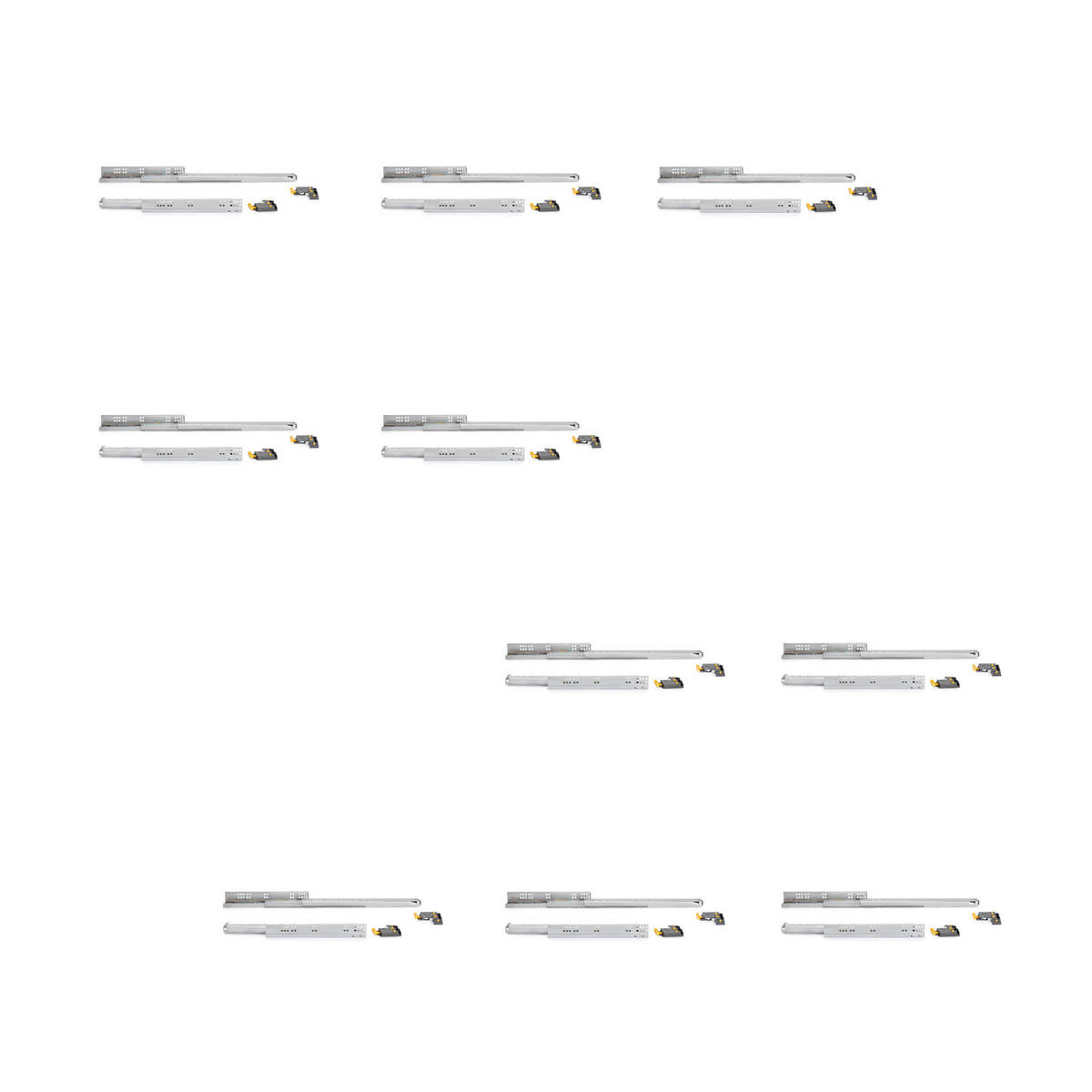 UNTERFLURFÜHRUNGENSET Silver, Vollauszug, mit Schließautomatik und Halterung, Tiefe 490mm, Stahl, Verzinkt 10er-set - Zinkfarben, Metall (2.65/4/49cm) - EMUCA
