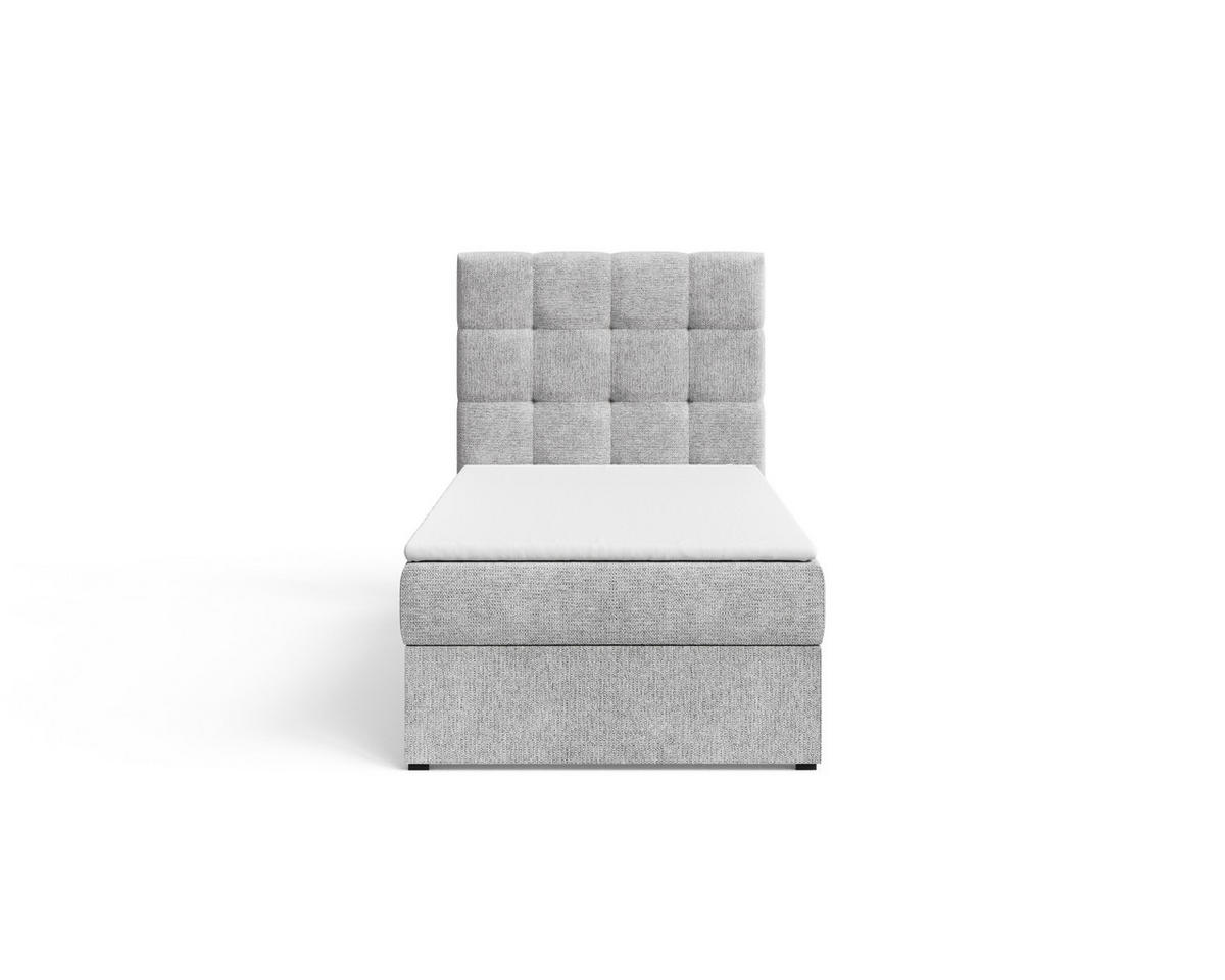 BOXBETT - Bett 05 OSLO - Aragon - 90x200 cm - mit Bettkasten und Komfort-Topper - Hellgrau, Holz (90/200cm) - ROYAL24_MARKT