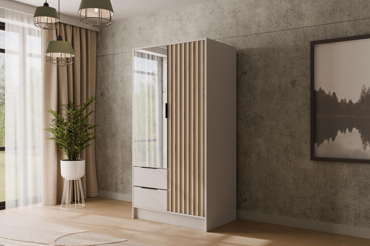 KLEIDERSCHRANK NELIA - 120 cm - Weiß/Eiche Artisan, Holzwerkstoff (102/200/51cm) - ALTDECOR