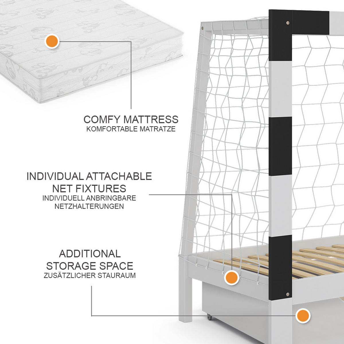 DĚTSKÁ POSTEL Fußballtor Bílá - bílá, dřevo - VitaliSpa