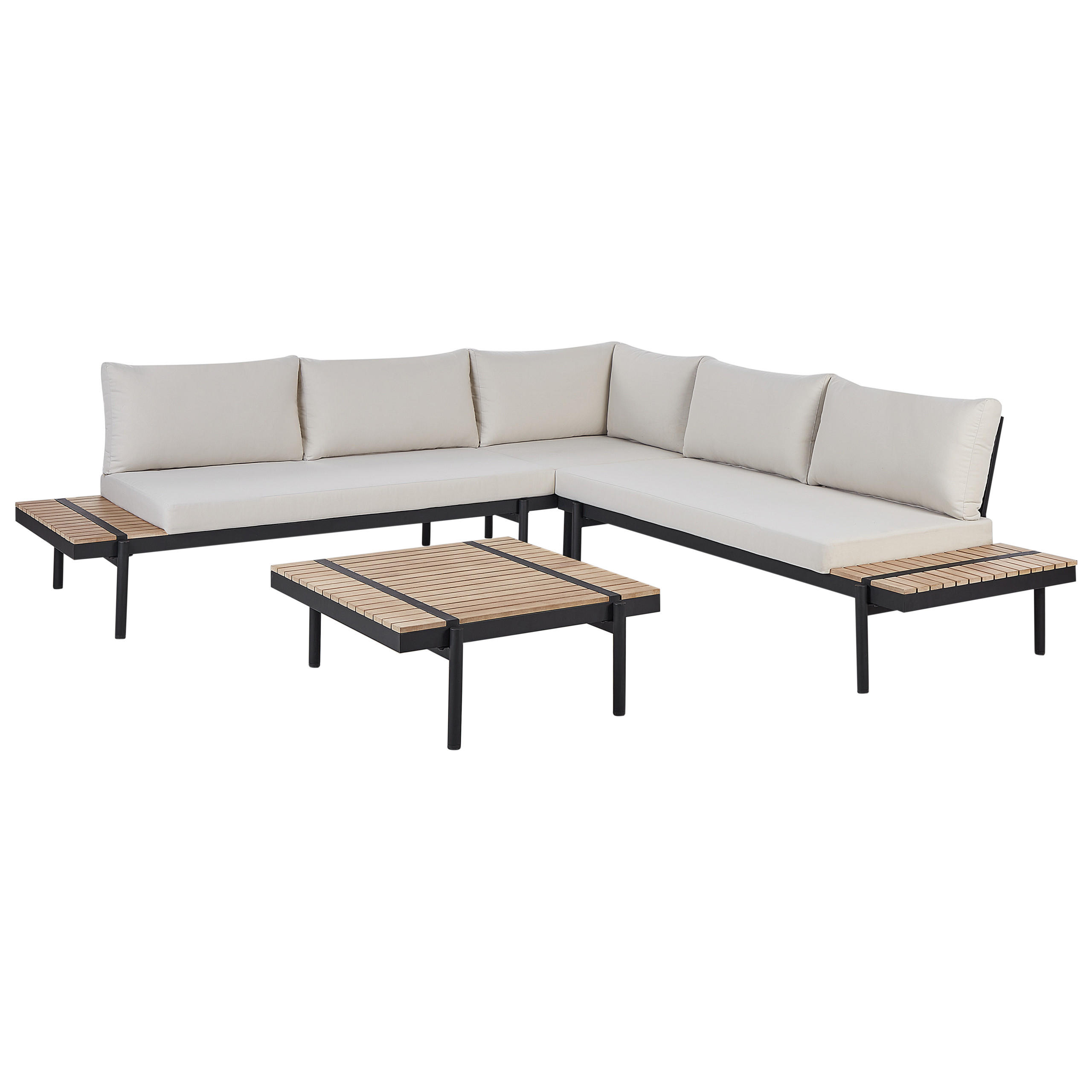 LOUNGE-SET 5-Sitzer Weiß Bellariva - Hellbraun/Schwarz, Holz - Beliani