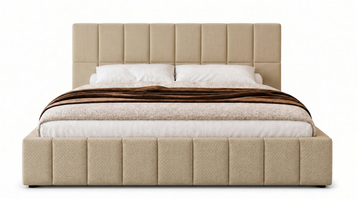 POLSTERBETT 180x200 cm, Alma, Doppelbett mit Bettkasten, Lattenrost aus Holz, Velourstoff, Creme - Creme, Holz/Kunststoff (180/200cm) - Marpur