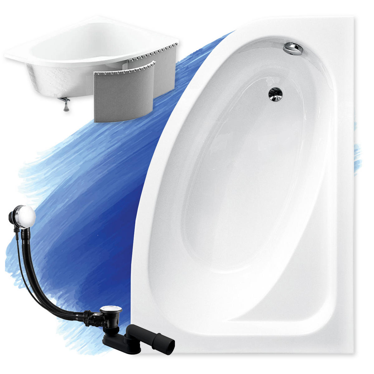 BADEWANNE Eckwanne CORNEA 140/80 Rechts mit Styro Ablauf Füße - Weiß, Kunststoff (80/57.5/140cm) - bad land