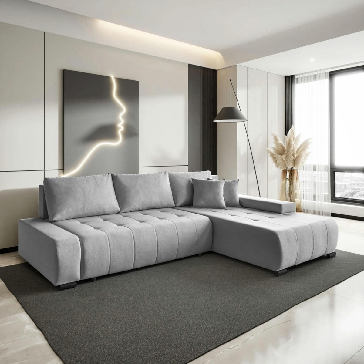 ECKSCHLAFSOFA Draco L Hellgrau - Hellgrau/Schwarz, Textil/Metall (268/183cm) - Beautysofa