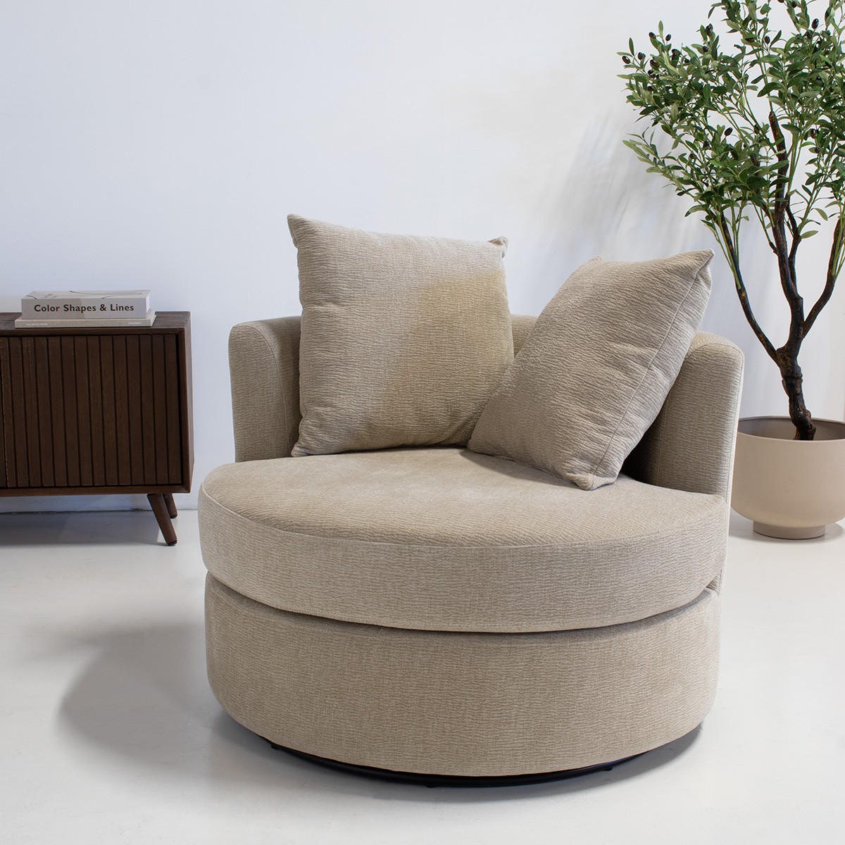 DREHSESSEL rund aus Stoff, taupe - Taupe, Textil (93/84/88cm) - Giga Meubel