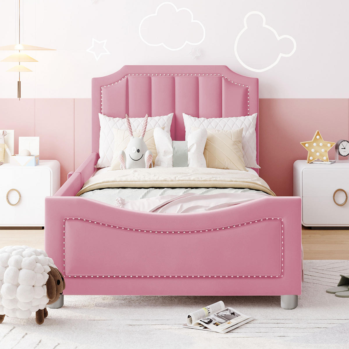 POLSTERBETT 90/200 cm aus Flanell als Schlafsofa mit Rückenlehne und Lattenrost, Rosa - Pink, Holz (90/200cm) - Redom
