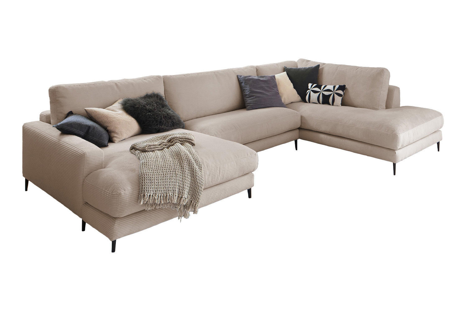 WOHNLANDSCHAFT CARA Taupe Cord - Taupe/Schwarz, Textil (341/84/223cm) - KAWOLA