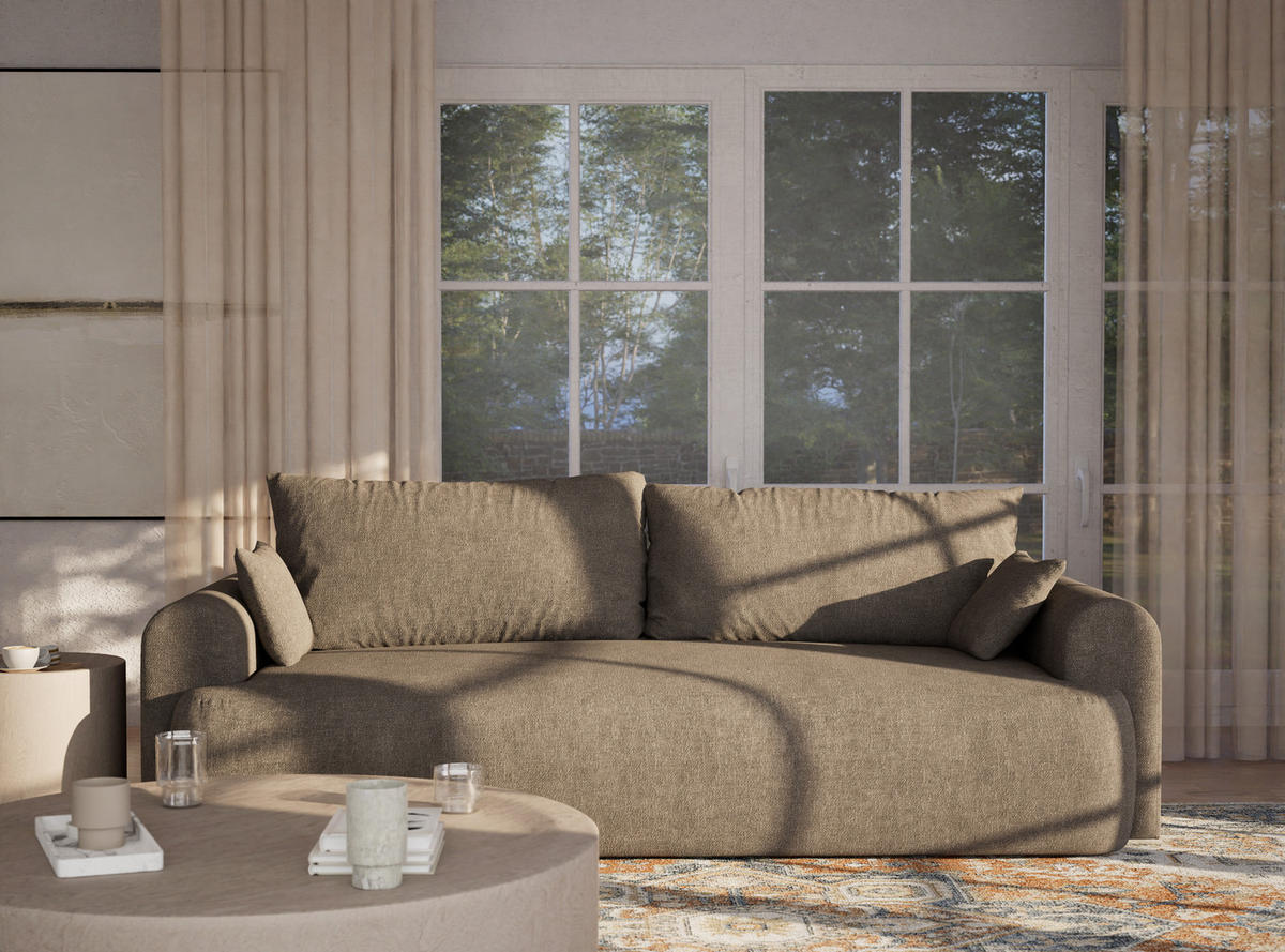 SOFA MIT SCHLAFFUNKTION Toluca Braun Chenille-Stoff - Schwarz/Braun, Holz/Holzwerkstoff (247/69/104cm) - Maison de Reve