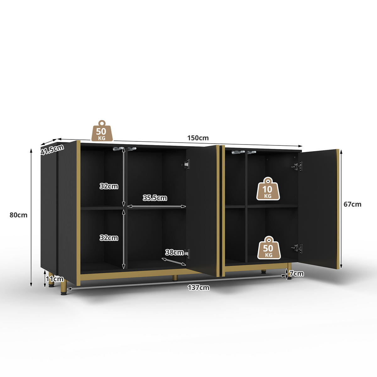 SIDEBOARD Schwarz 150/41,5/81 cm - Schwarz, Holzwerkstoff (41.5/81/150cm) - Urban Meuble