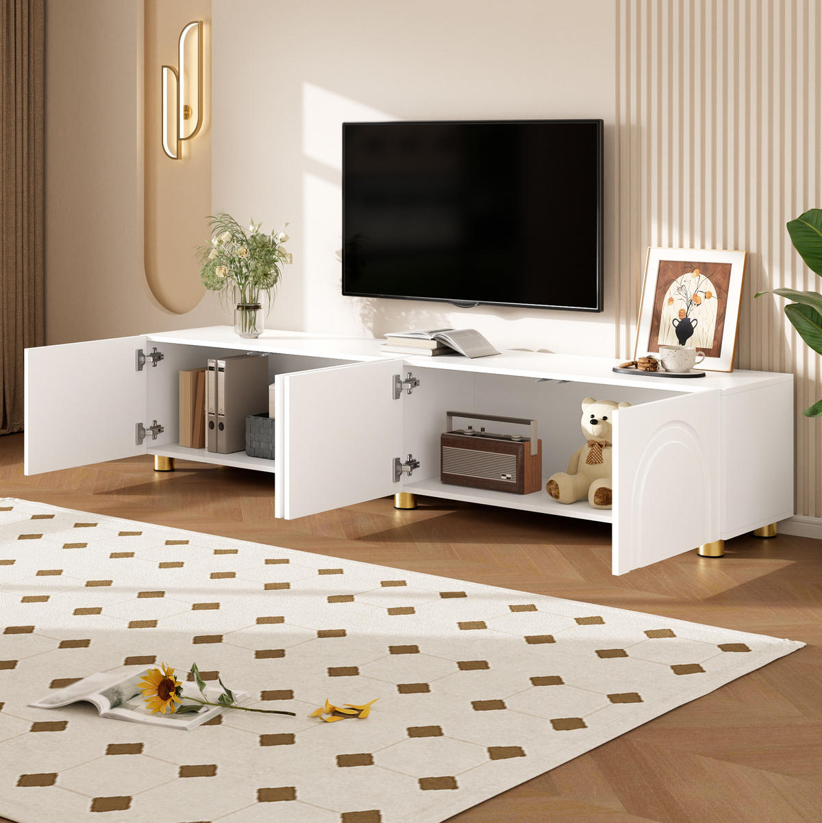 TV-SCHRANK mit 4 Türen 180 x 35 x 40 cm Weiß - Weiß, Holzwerkstoff (35/40/180cm) - Beauniv