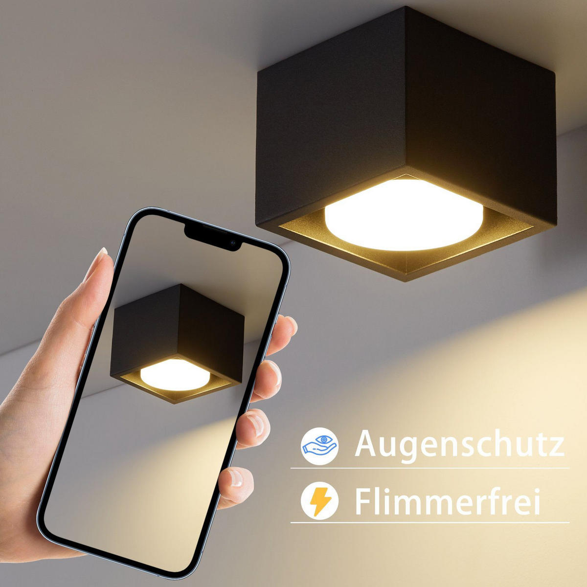 LED-DECKENLEUCHTE Harmonie 1-flammig 10/10/8 cm - Schwarz, Metall (10/10/8cm) - Nettlife