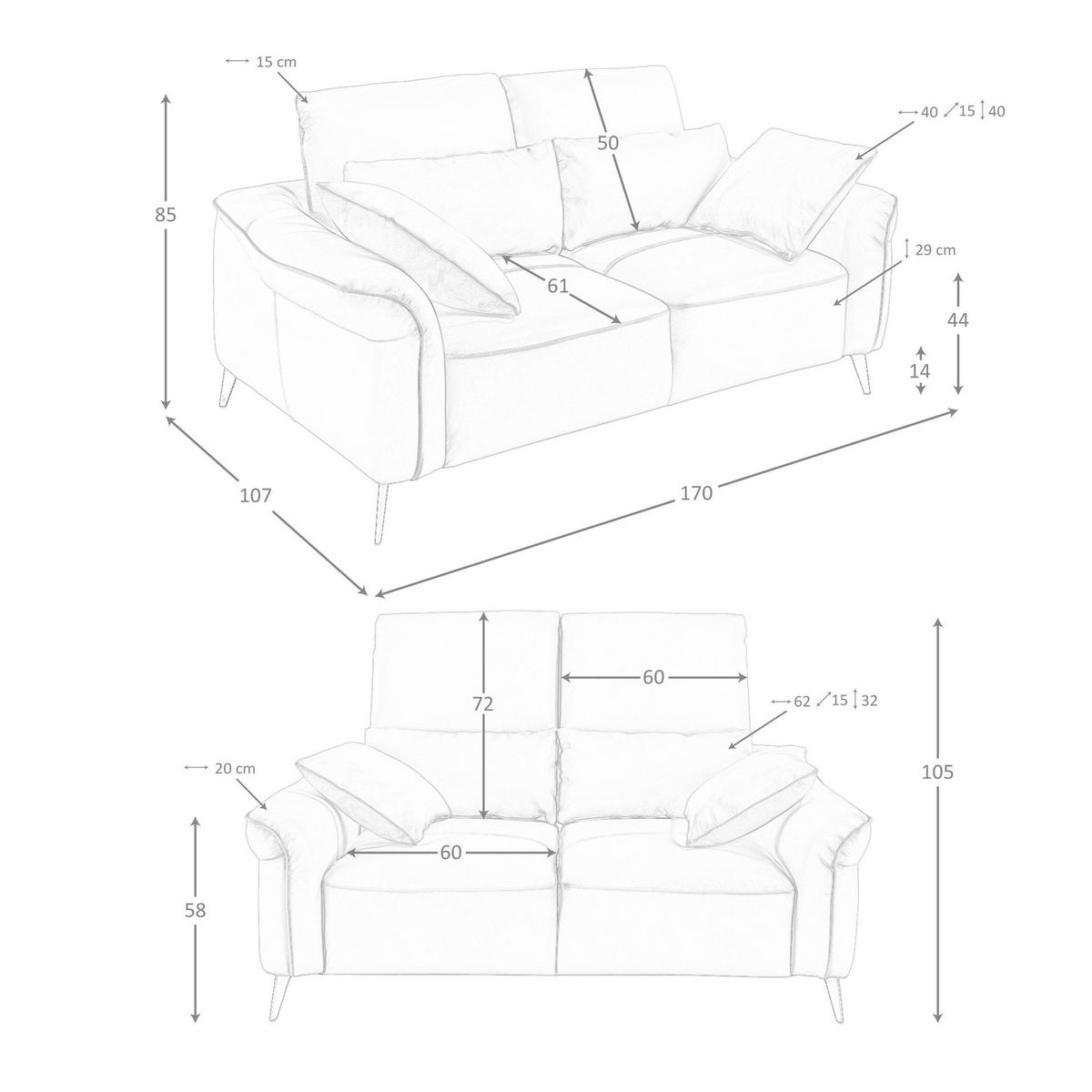 SOFA Klassisch Braun Schwarz 170/107/105 cm - Braun, Leder/Metall (170/105/107cm) - ANGEL CERDA