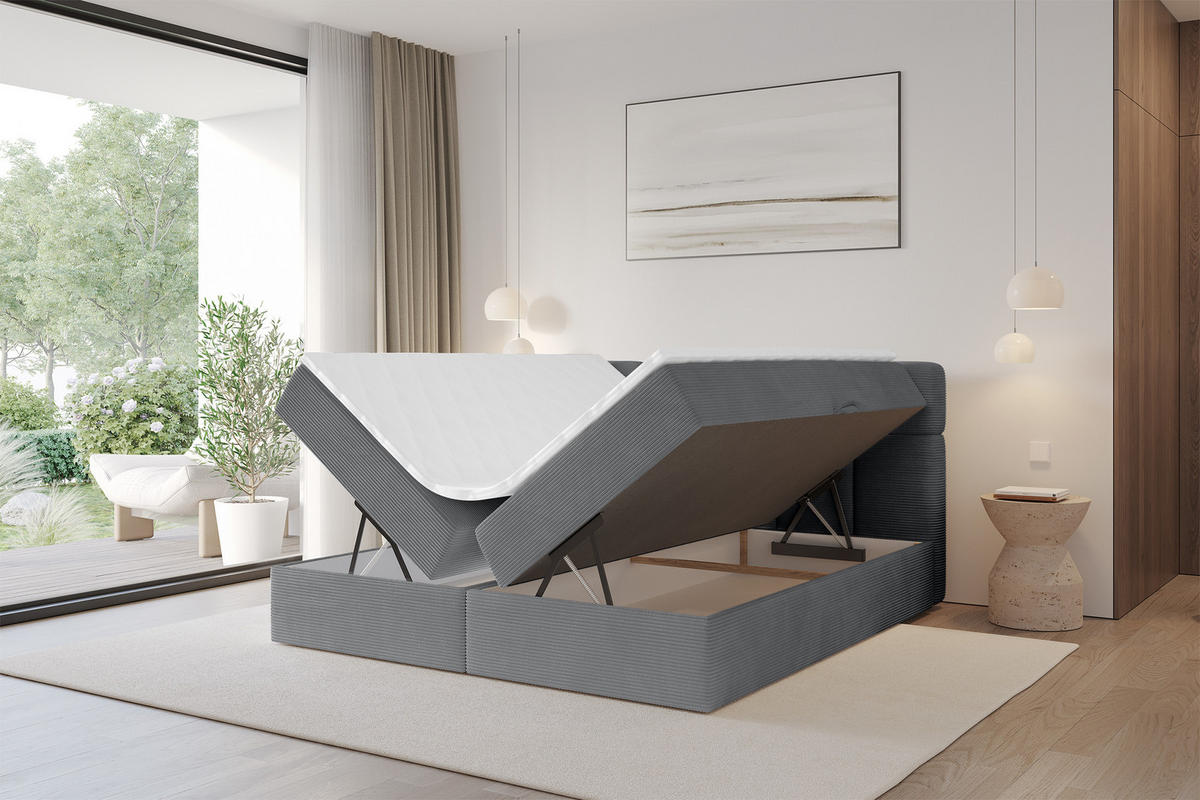 BOXBETT mit Matratze H3 - FAMA - 140x200 cm Dunkelgrau Poso - Taupe, Holzwerkstoff (140/200cm) - ALTDECOR
