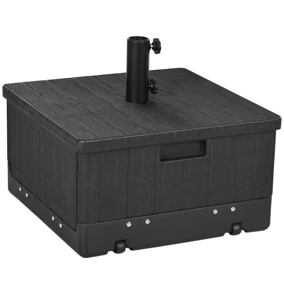 SONNENSCHIRMSTÄNDER mit Griff, Rollen, Hochbeet, bis 80 kg Sand befüllbar für Ø38/48 mm Schirmstangen Schwarz - Schwarz, Kunststoff (53/53cm) - Outsunny