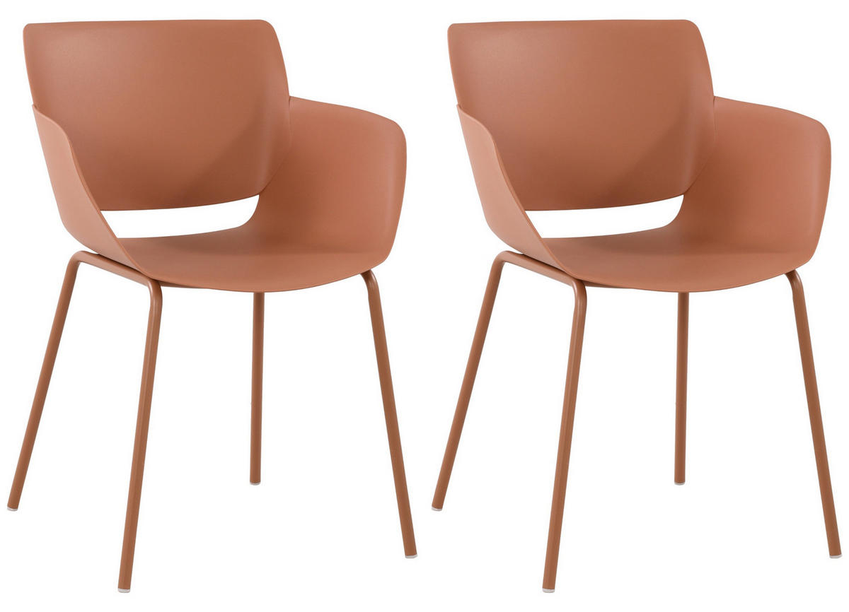 STUHL 2er Set Kunststoff Terracotta - Terracotta, Kunststoff/Metall (58/80/54cm) - CLP