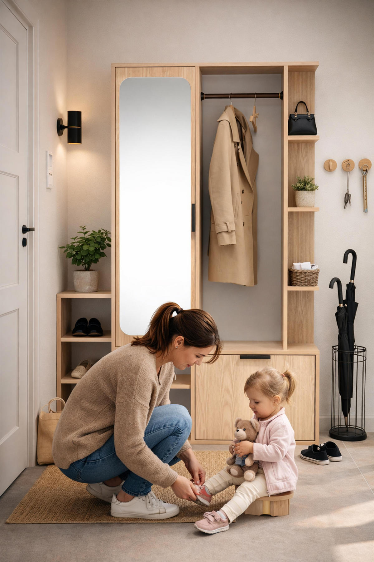 GARDEROBENSCHRANK Nemrut Braun 100/189/33 cm – Modern, mit Spiegel und viel Stauraum - Braun, Holzwerkstoff/Kunststoff (100/189.4/33cm) - AX Living