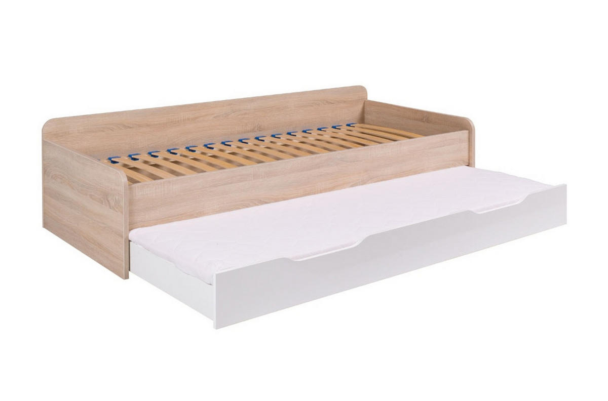 JUGENDBETT - Bett Lingo 80 - Sonoma + Weiß - Sonoma Eiche, Holzwerkstoff (85/51/205cm) - Möblo