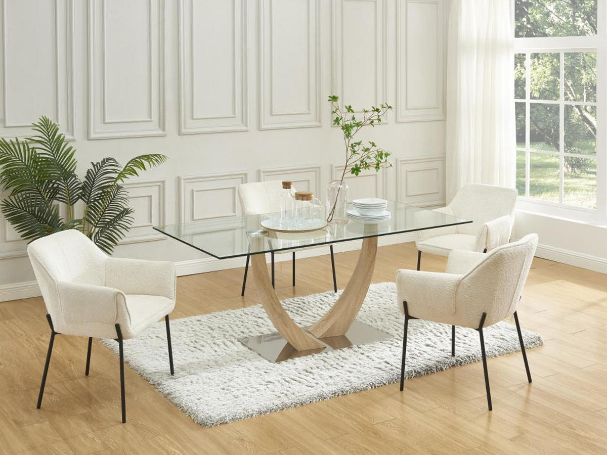 STUHL mit Armlehnen 6er-Set - Bouclé-Stoff & schwarzes Metall - Cremefarben - AKETI - Creme, Textil (65/83/62cm) - Pascal Morabito