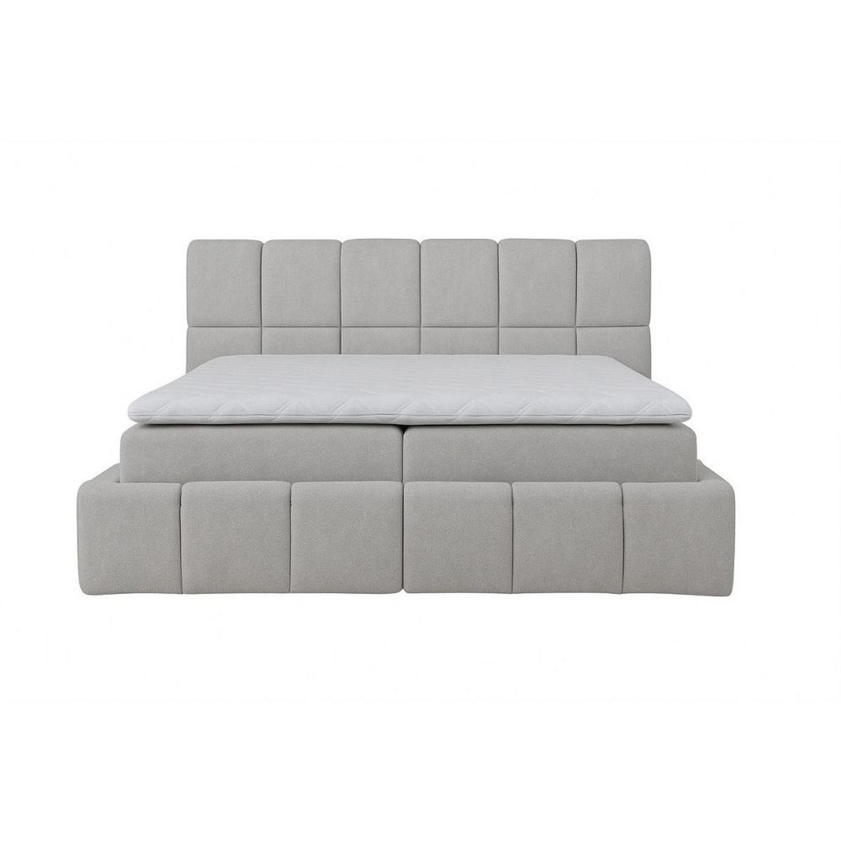 BOXBETT Anna mit Bonnelmatratze und Topper, 160x200, Hellgrau, Terra-Stoff - Hellgrau, Holzwerkstoff/Kunststoff (160/200cm) - AN-Moebel 4u