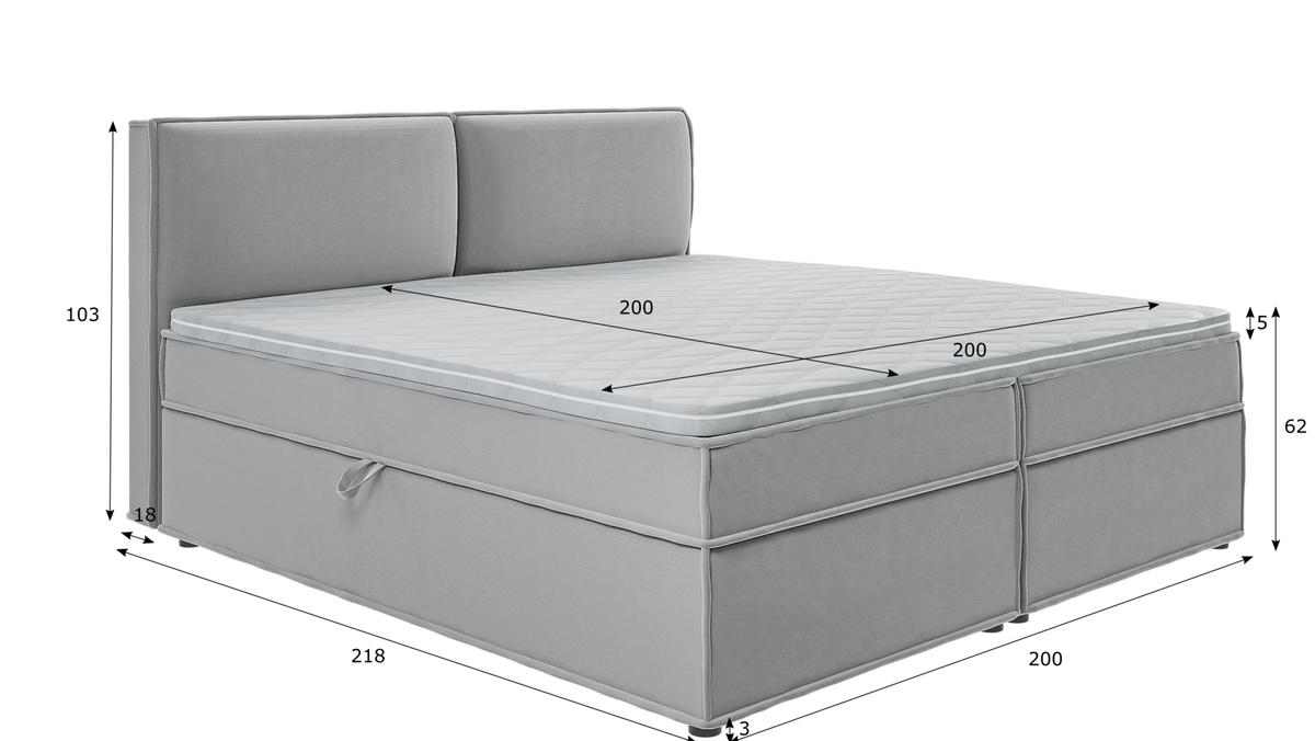 BOXBETT Eclipse 200/200 cm Grau Luxusmicrofaser - Schwarz/Grau, Holz/Kunststoff (200/200cm) - S-Style Möbel