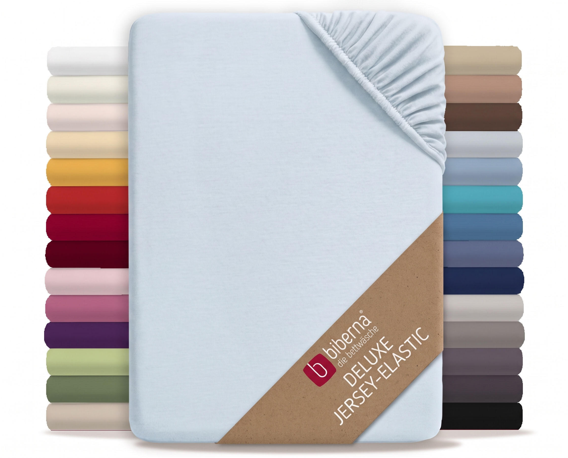 SPANNBETTTUCH Deluxe Jersey ciel, 180x200 cm - 200x220 cm - Hellblau, Textil (200/220cm) - biberna