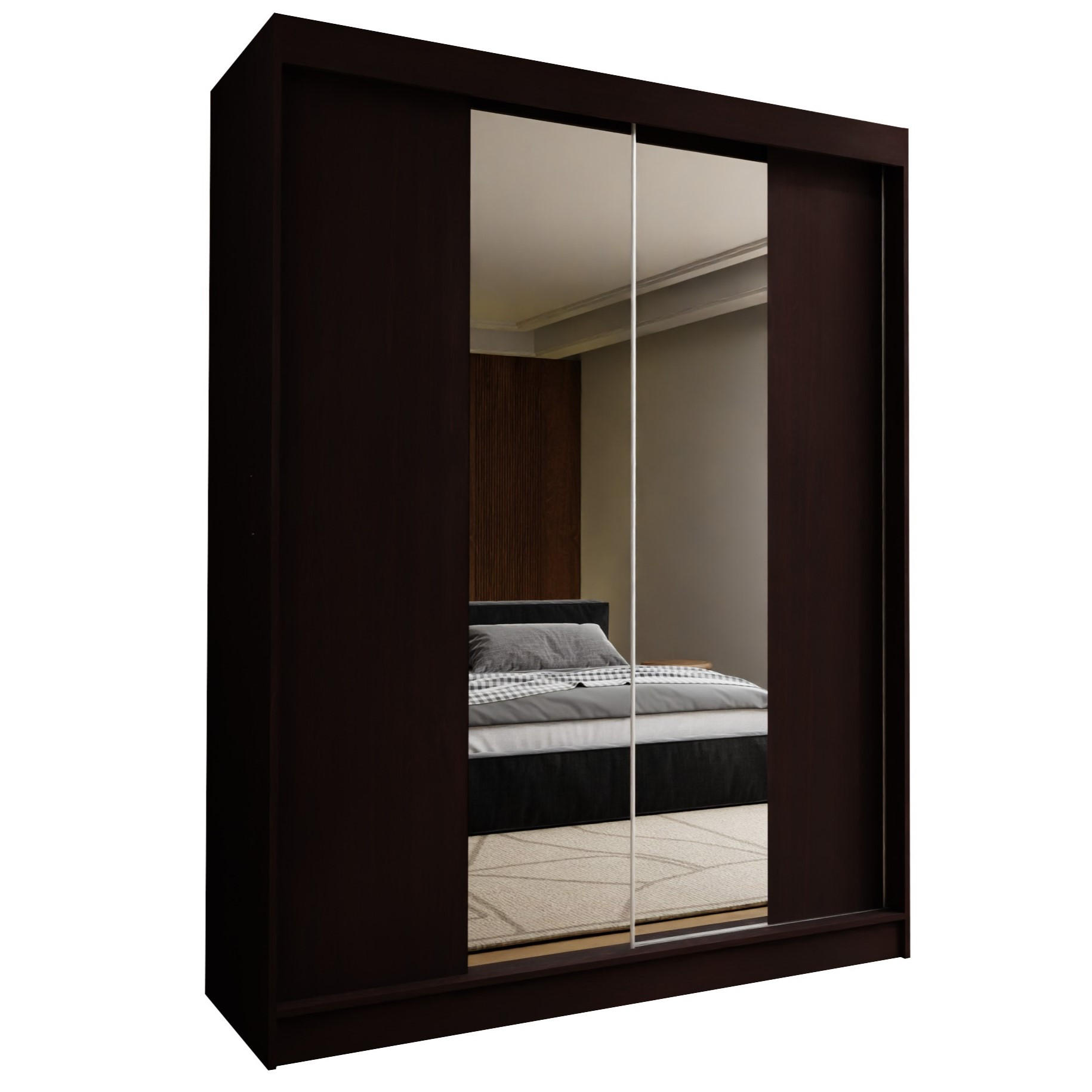 SCHWEBETÜRENSCHRANK LUCENZA 150/216/61 cm 2-türig mit Spiegel Wengefarben - Wengefarben, Holzwerkstoff (150/216/61cm) - MASSENO