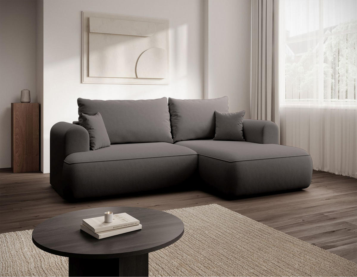 ECKSCHLAFSOFA Ovo Mini Dunkelgrau Easy-Clean-Samtbezug - Dunkelgrau/Schwarz, Kunststoff/Textil (238/156cm) - Selsey
