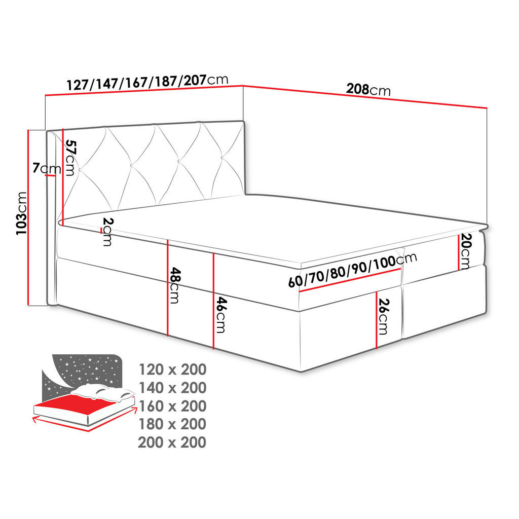 Thumbnail - Mirjan24 Boxbett, Dunkelblau, Holz, H3, 180x200 cm, Schlafzimmer, Betten, Boxspringbetten