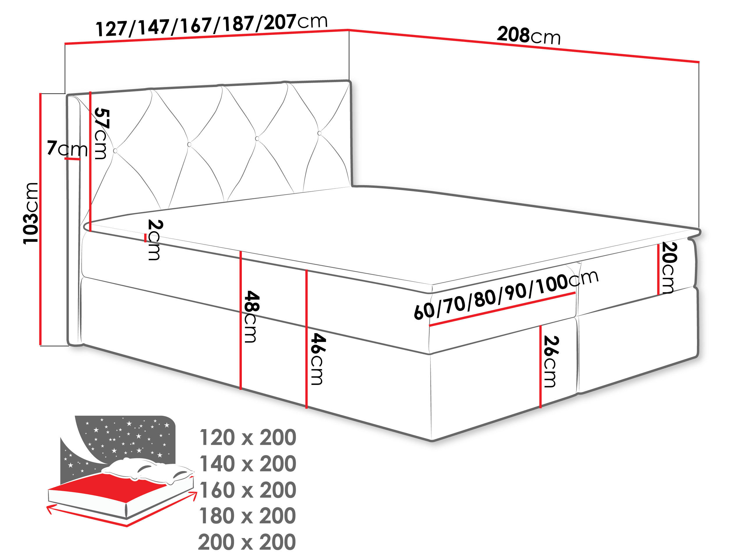 Thumbnail - Mirjan24 Boxbett, Graphit, Holz, H3, 160x200 cm, Schlafzimmer, Betten, Boxspringbetten