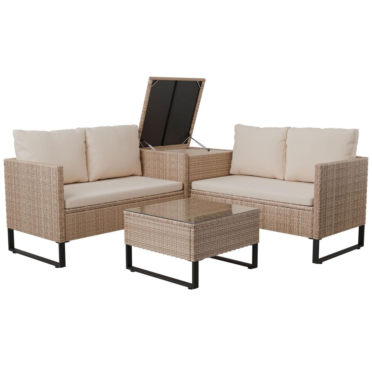 LOUNGEGARNITUR Santorini creme / sand - Beige, Kunststoff/Metall - Juskys