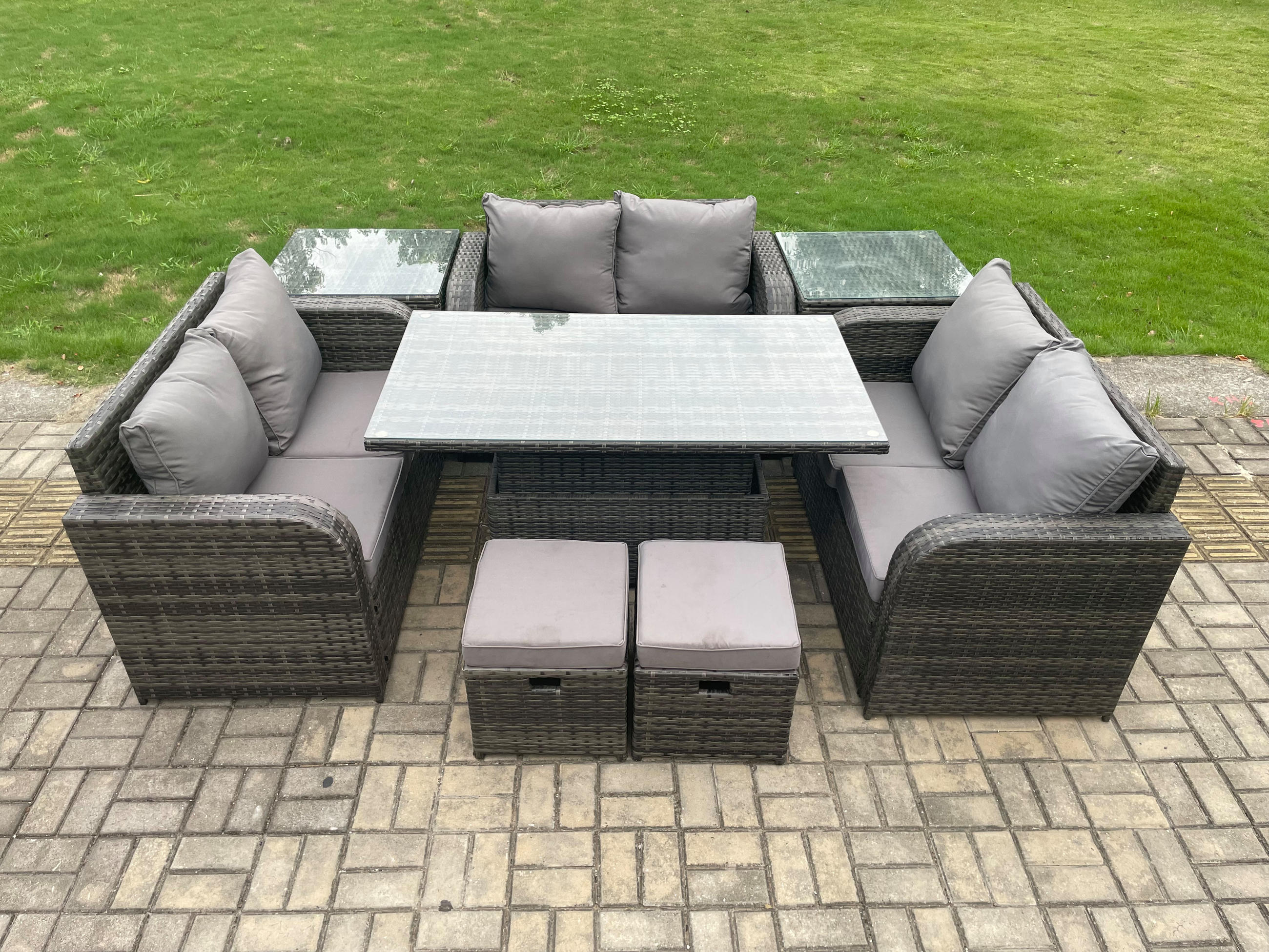 GARTENSOFA SET Polyrattan Dunkelgrau 8-Sitzer - Dunkelgrau, Metall - Fimous