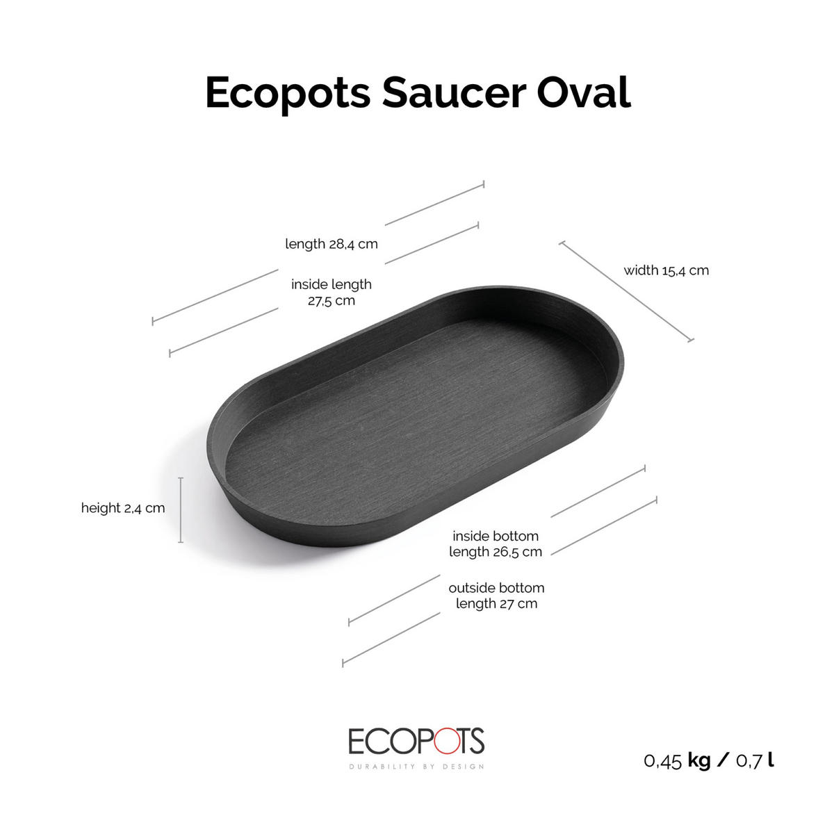 BLUMENTOPFUNTERSETZER Tokyo 28,4/15,4/2,4 cm Dunkelgrau - Dunkelgrau, Kunststoff (28.4/2.4cm) - Ecopots