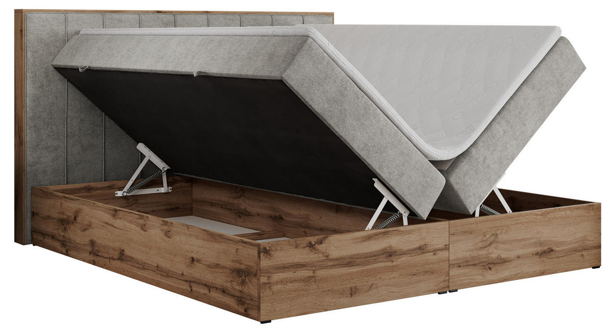 BOXBETT BELLISSIMO 140/200 Hellgrau Struktur - H3 - Hellgrau, Holz/Textil (140/200cm) - MKS