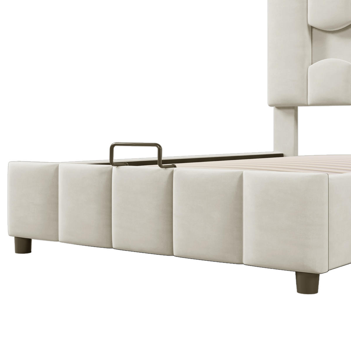 STAURAUMBETT 90/200 cm DE-04685, mit LED, Hydraulik und verstellbarem Kopfteil in Beige - Beige, Holzwerkstoff/Metall (90/200cm) - ComfortXL