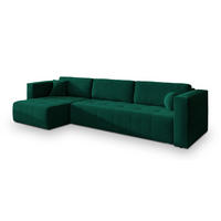 ECKSOFA OLVERA Grün Plüsch-Stoff mit Schlaffunktion - Grün, Holz (347/148cm) - MASSENO