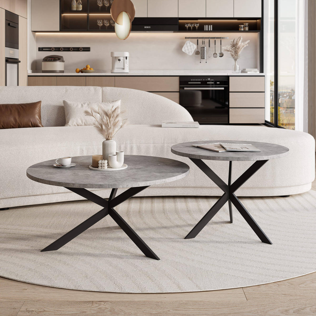 COUCHTISCH rund auf MDF,Grau - Schwarz/Grau, Holzwerkstoff (75/75/36cm) - Idohome