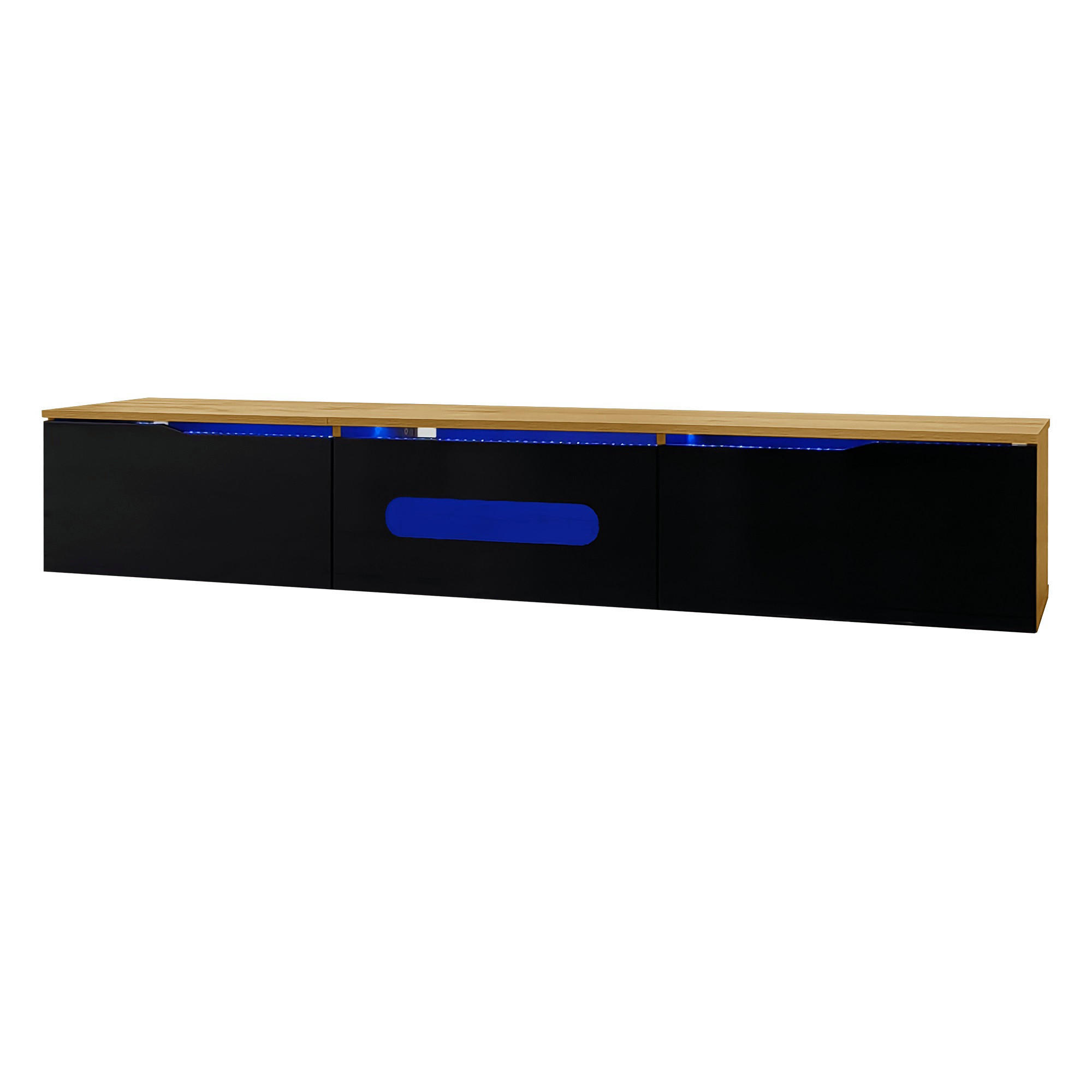 TV-ELEMENT180X35X30CM Hochglanz-Schwarz mit App-gesteuerter LED-Beleuchtung - Schwarz, Holz (46/16.5/133cm) - Raelunyi
