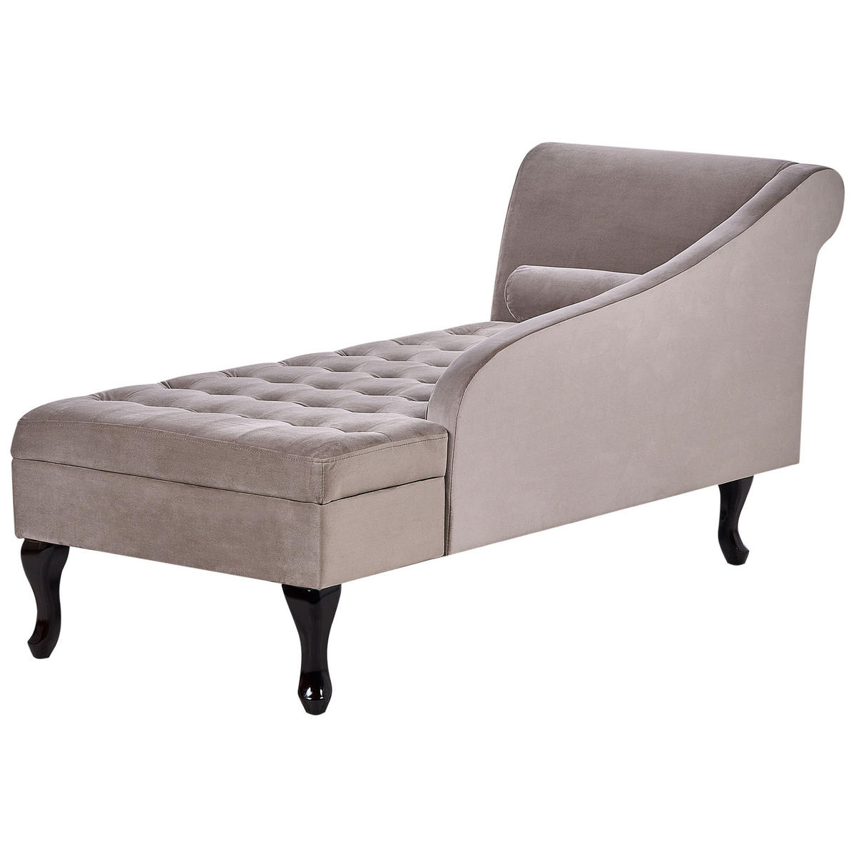 CHAISELONGUE Samtstoff taupe mit Bettkasten linksseitig Pessac - Taupe/Schwarz, Textil (145/71/62cm) - Beliani