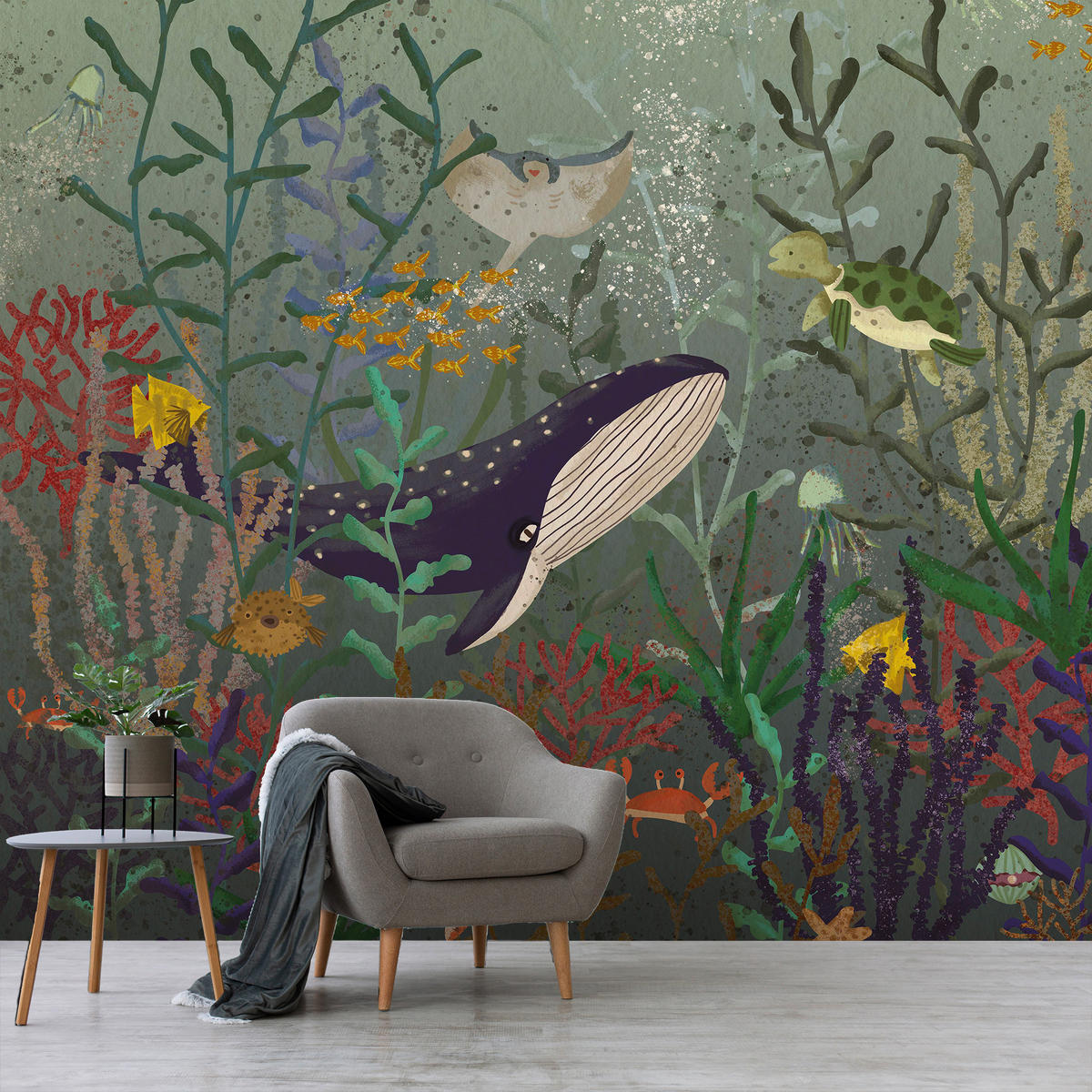 FOTOTAPETE under the sea - Blau, Papier/Kunststoff (280/0.1cm) - Art for the Home