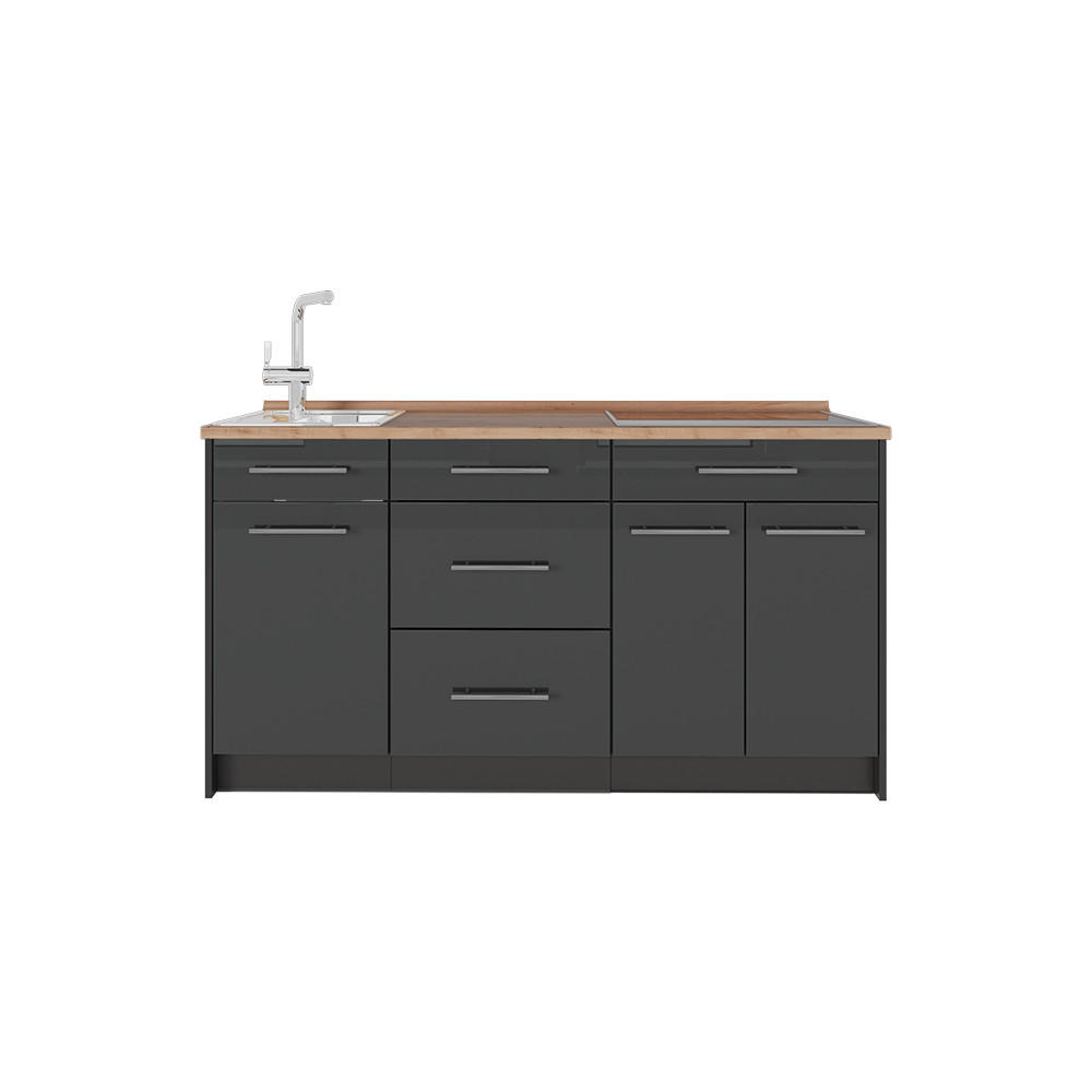Vicco KUCHYŇSKÝ BLOK Fame-Line, Antracitový vysoký lesk/Antracit, 150 cm, PD Dub