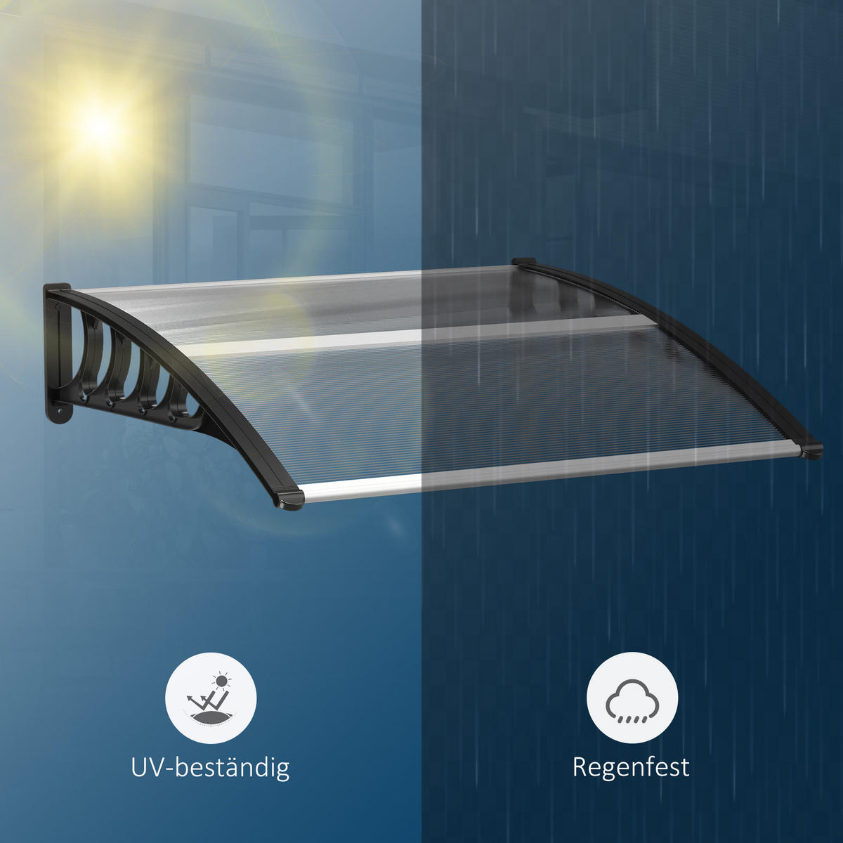 PULTVORDACH, Vordach, Alu, Schwarz - Schwarz, Kunststoff (96.5/27/103cm) - Outsunny