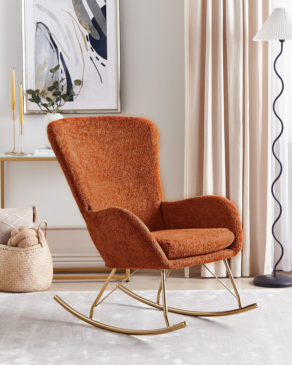 SCHAUKELSESSEL Bouclé Orange Anaset - Goldfarben/Orange, Textil (74/99/99cm) - Beliani