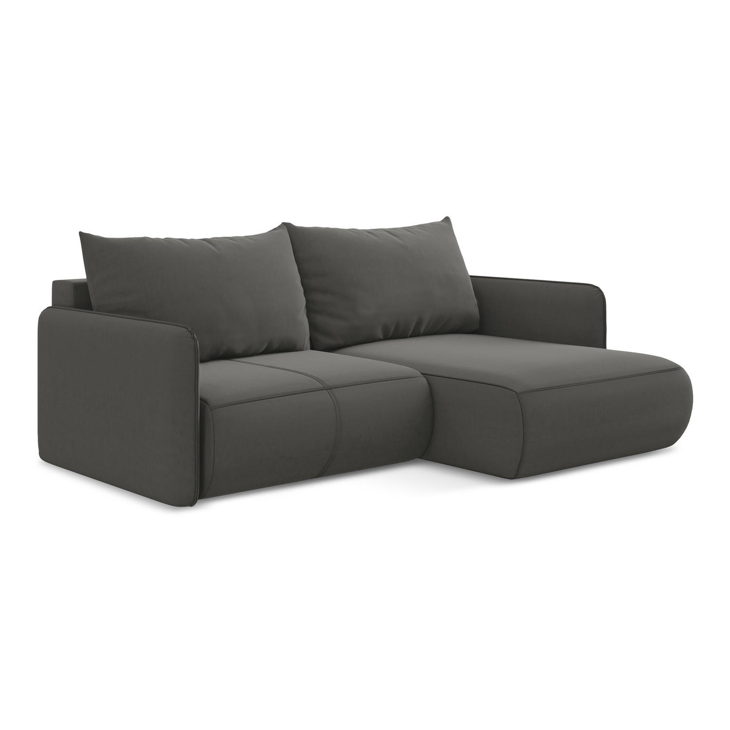 ECKSOFA mit Schlaffunktion Samt Stoff Grau - Dunkelgrau/Schwarz, Kunststoff/Textil (207/148cm) - LaMiaSofa