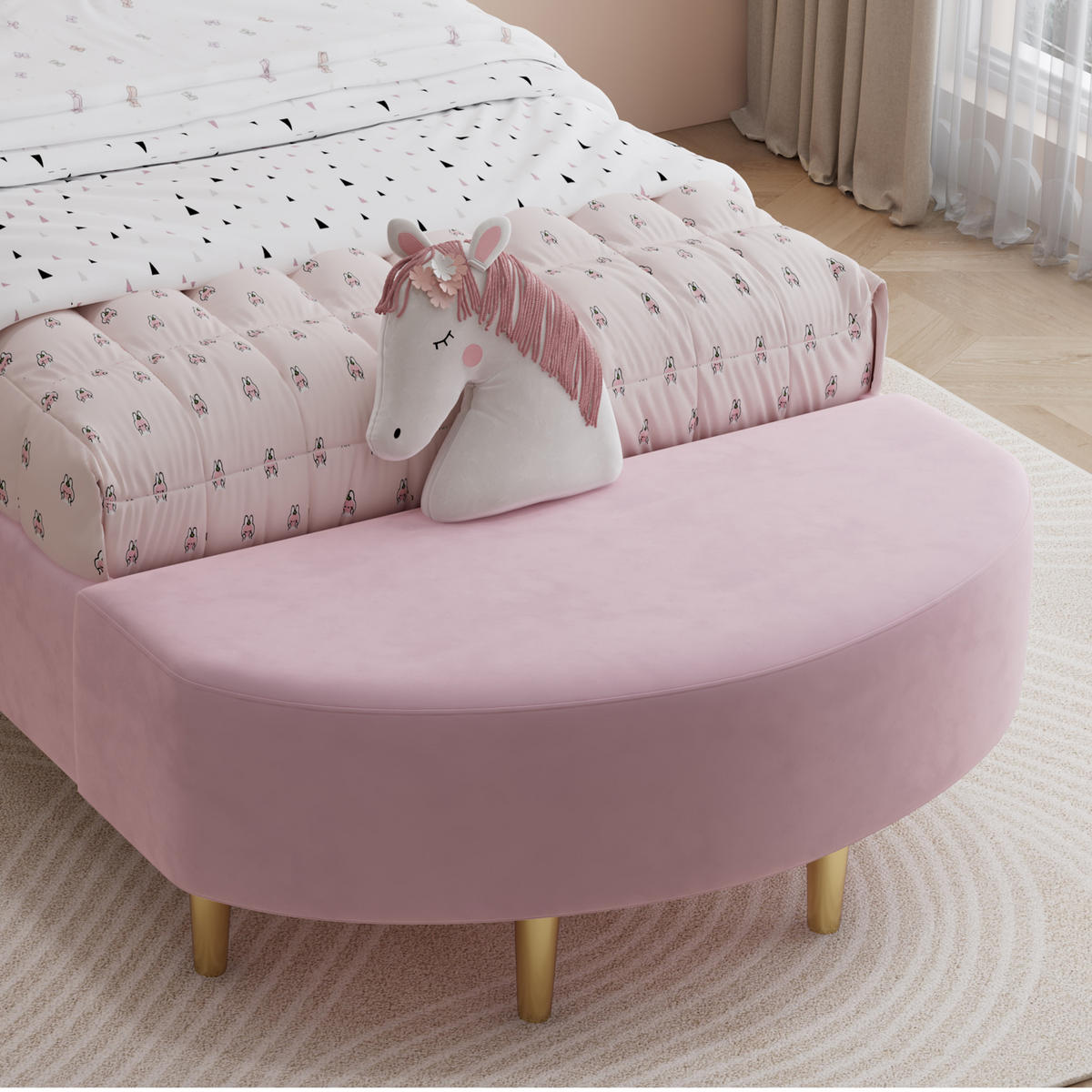 POLSTERBETT 90/200 cm Rosa mit Samtkopfteil und Bettbank - Rosa, Textil (90/200cm) - OKWISH