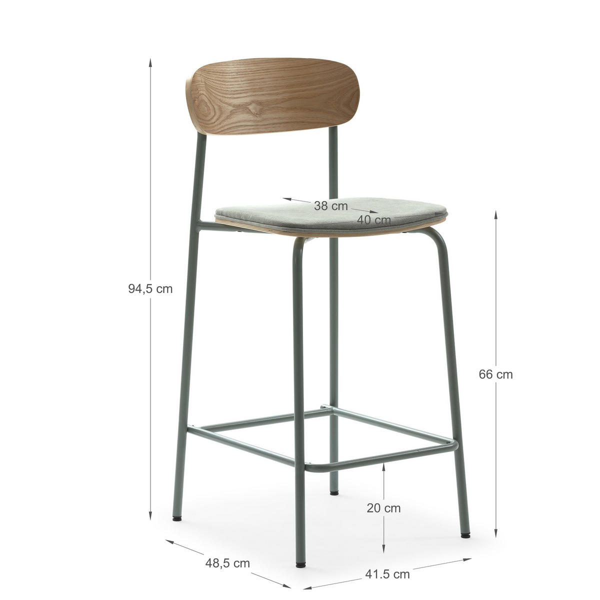 BARHOCKER (Set aus 2) aus Stoff mit schwarzen Metallbeinen - adriana 42/48/66 cm - Grün, Textil (48/66/42cm) - Drawer