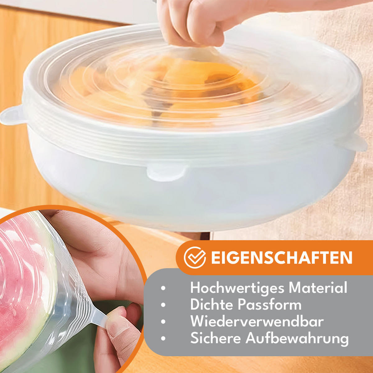 SILIKONDECKEL Set 6 Stück - Transparent, Kunststoff (16/1/16cm) - KRUMAD