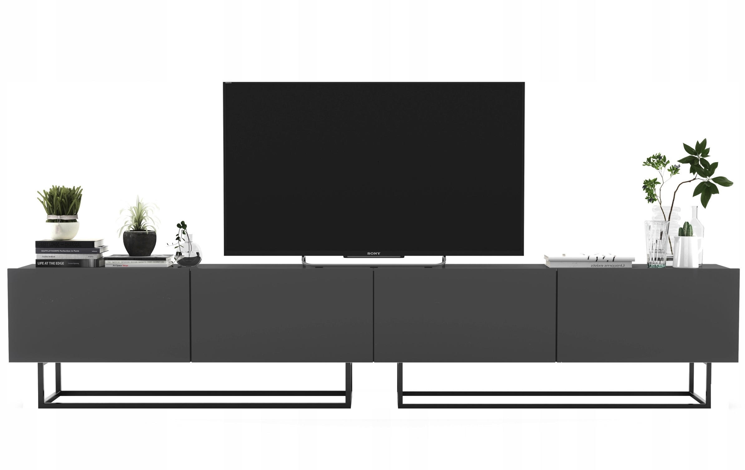 TV-LOWBOARD 2-er Set Enjoy Graphit Matt mit Metallrahmen 120 cm - Schwarz/Grau, Holzwerkstoff/Metall (240/46/35cm) - Meble Lindner