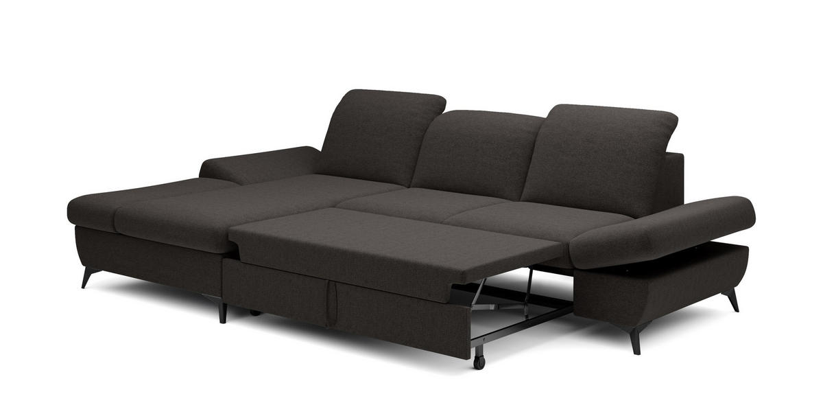 ECKSOFA FELICE L-S Grau Geflochtener Stoff mit Schlaffunktion - Grau, Holz (284/166cm) - MASSENO
