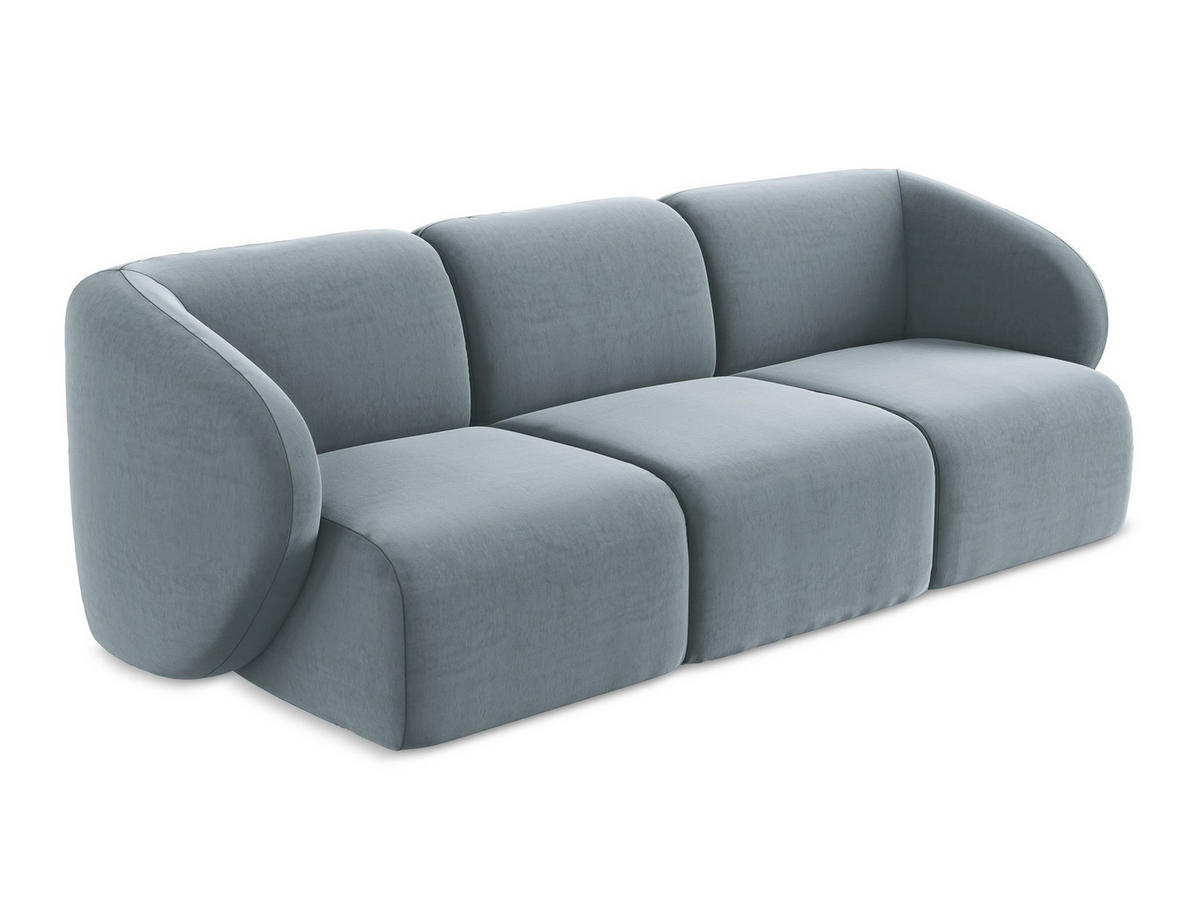3-SITZER SOFA Samt Stoff Blau - Schwarz/Hellblau, Holzwerkstoff/Kunststoff (244/75/94cm) - Makamii